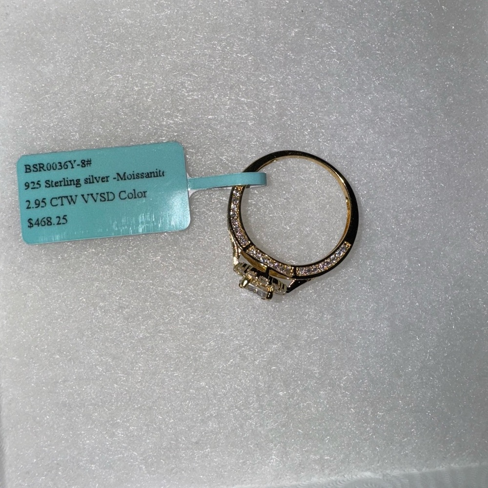 Elegant Gold plated Silver 2.95ctw Moissanite Ring size 8